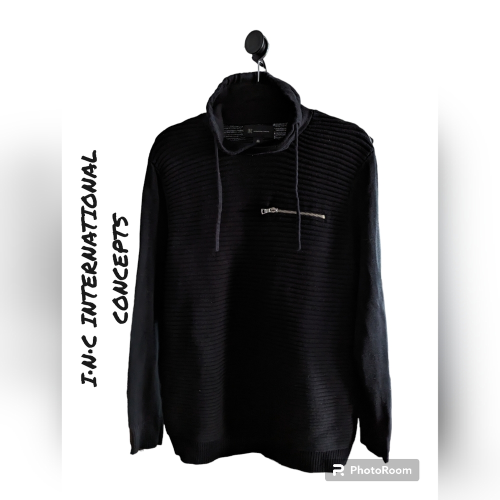 Inc International Concepts Solid Black Ribbed Swe… - image 1